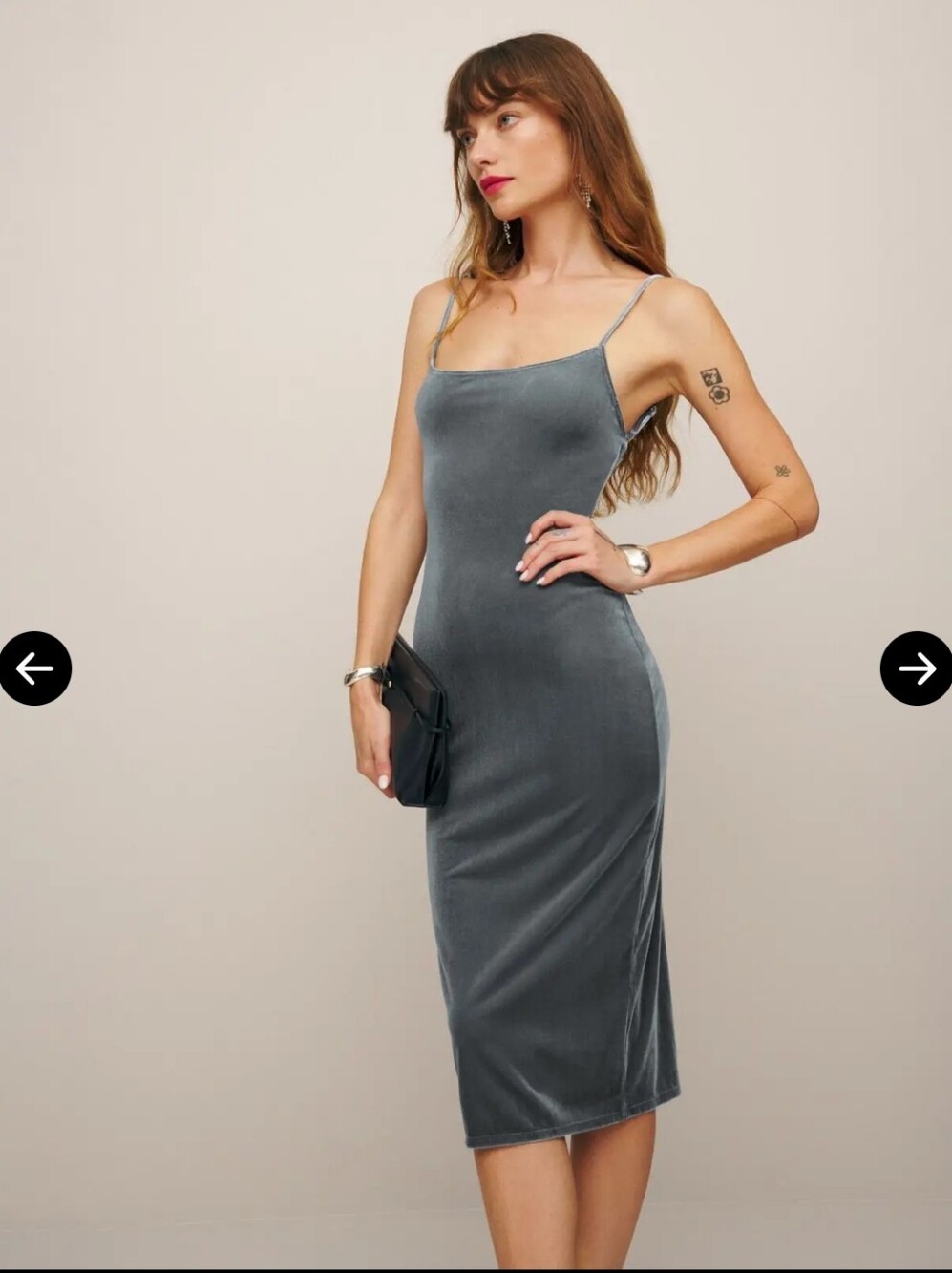 Reformation S Gray Merel Velvet Slim Fit Deep Open Back Knee Length Sheath Dress